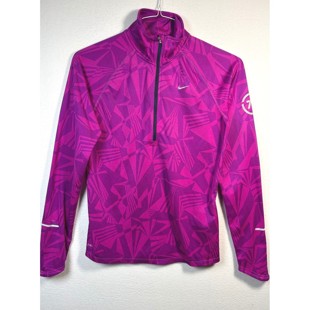 Nike 1/2 Zip Pullover Women Medium Purple Excellent Dri-FIT Geometric Print Top